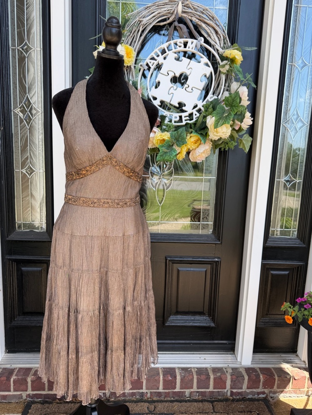 Cach’e Bronze Halter Dress